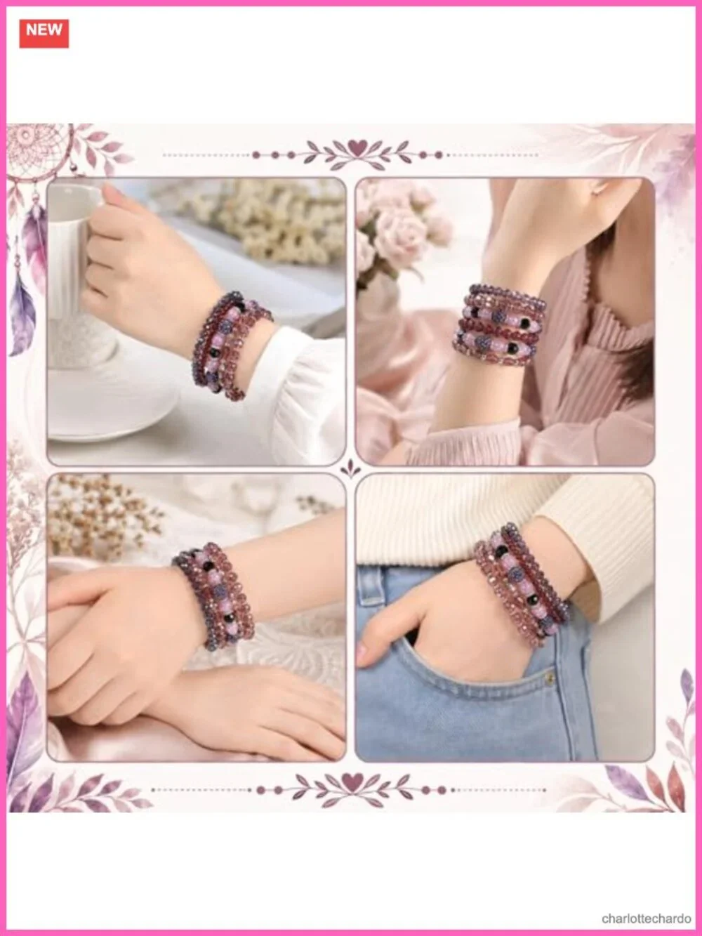 5 Pack Bohemian Beaded Bracelet Set Stackable Glass Crystal Beads Costume